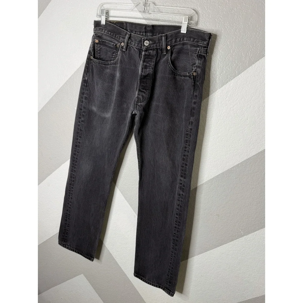 Levi's 501 Original Fit Jeans Men's 34x32 Black Button Fly Straight Denim Worn